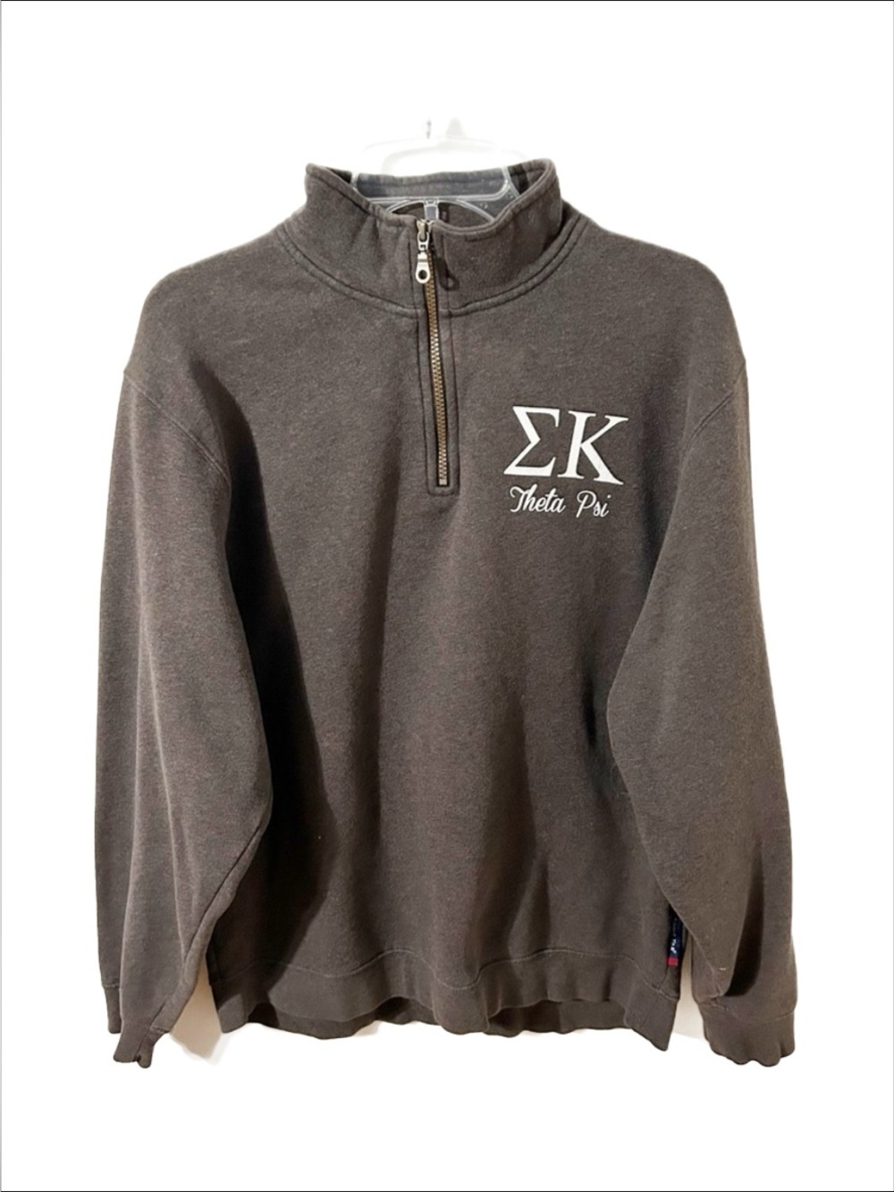 Sport Tek Theta Psi Graphic Quarter Zip Mock Neck Sweatshirt Cuffed Sleeve Waist